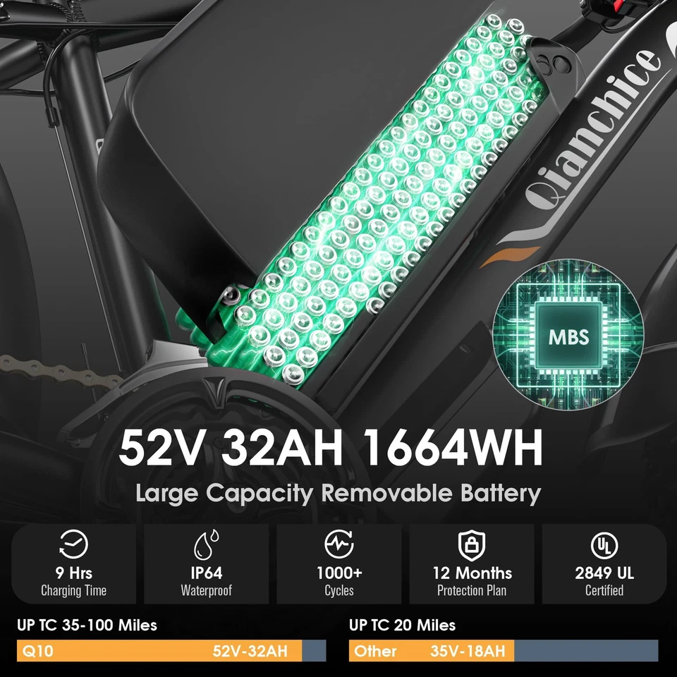 Bicicleta Eléctrica 4000W Bicicletas 45MPH 100Millas 52v 32AH Ebike FatTire 24In Cercanías Foto 4 de 4