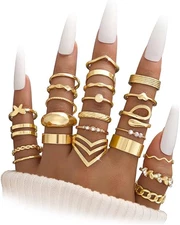25 Pc Gold Knuckle Ring Set for Women Chunky Stackable Finger Midi Rings Jewelry