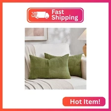 Fancy Homi 2 Packs Moss Green Long Lumbar Decorative Throw Pillow Covers 12x24 I