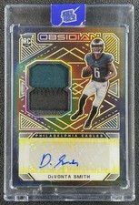 DEVONTA SMITH 2021 PANINI OBSIDIAN #211 ETCH YELLOW ROOKIE PATCH AUTO RC 8/25