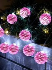 LED Disco Ball String Light Battery Powered Mirror Ornaments 1.57 Inch Rose