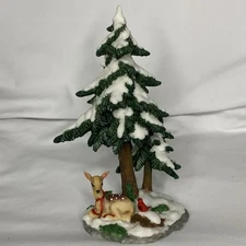 Owell Evergreen Tree Dickens Keepsake Christmas Village Figure Deer Cardinal