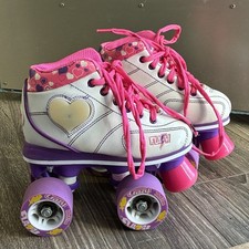Crazy Skates FLASH WHITE LIGHT-UP ROLLER SKATES Size J12 Youth Pink