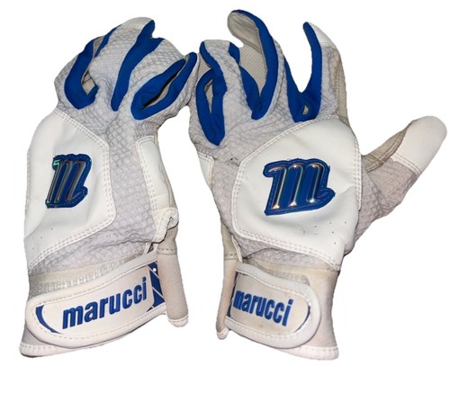 Marucci Men's White Blue Baseball Softball Batting Gloves Size L