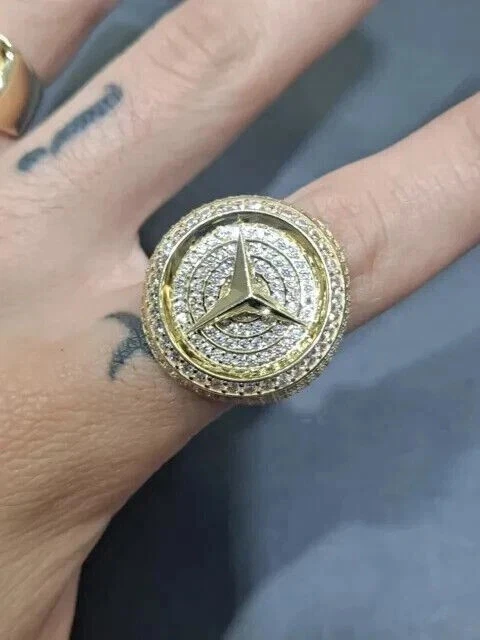 14K Yellow Gold Plated 2Ct Round Cut Lab-Created Diamond Cluster CharmMen's Ring - Image 2 of 4