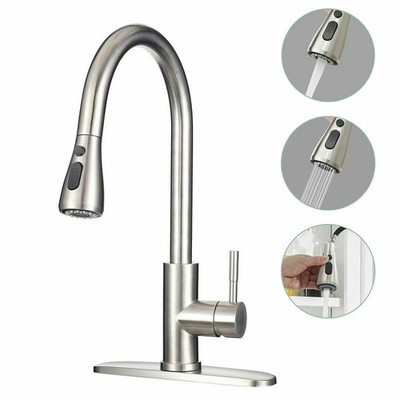 Brushed Nickel Kitchen Faucet Sink Mixer Faucet Pull Down Sprayer Single Handle