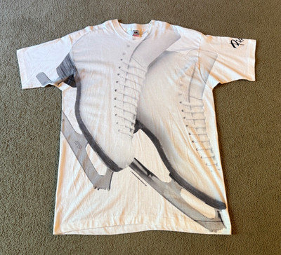 VTG 1992 FOTL Ridell Ice Figure Skates AOP Promo Single Stitch T-Shirt - Size XL