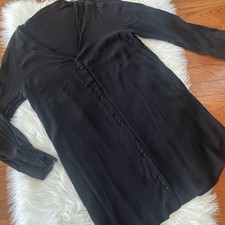 Madewell Black Heather Long-Sleeve Button-Front Dress Size Large LBD