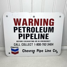 Original Chevron Gas & Oil Petroleum Pipeline Warning Sign Advertising Vintage