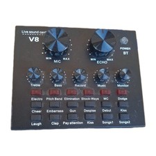 V8 Multifunctional Live Sound Card 12 Kinds Sound FX w/ Volume Adjust Preowned
