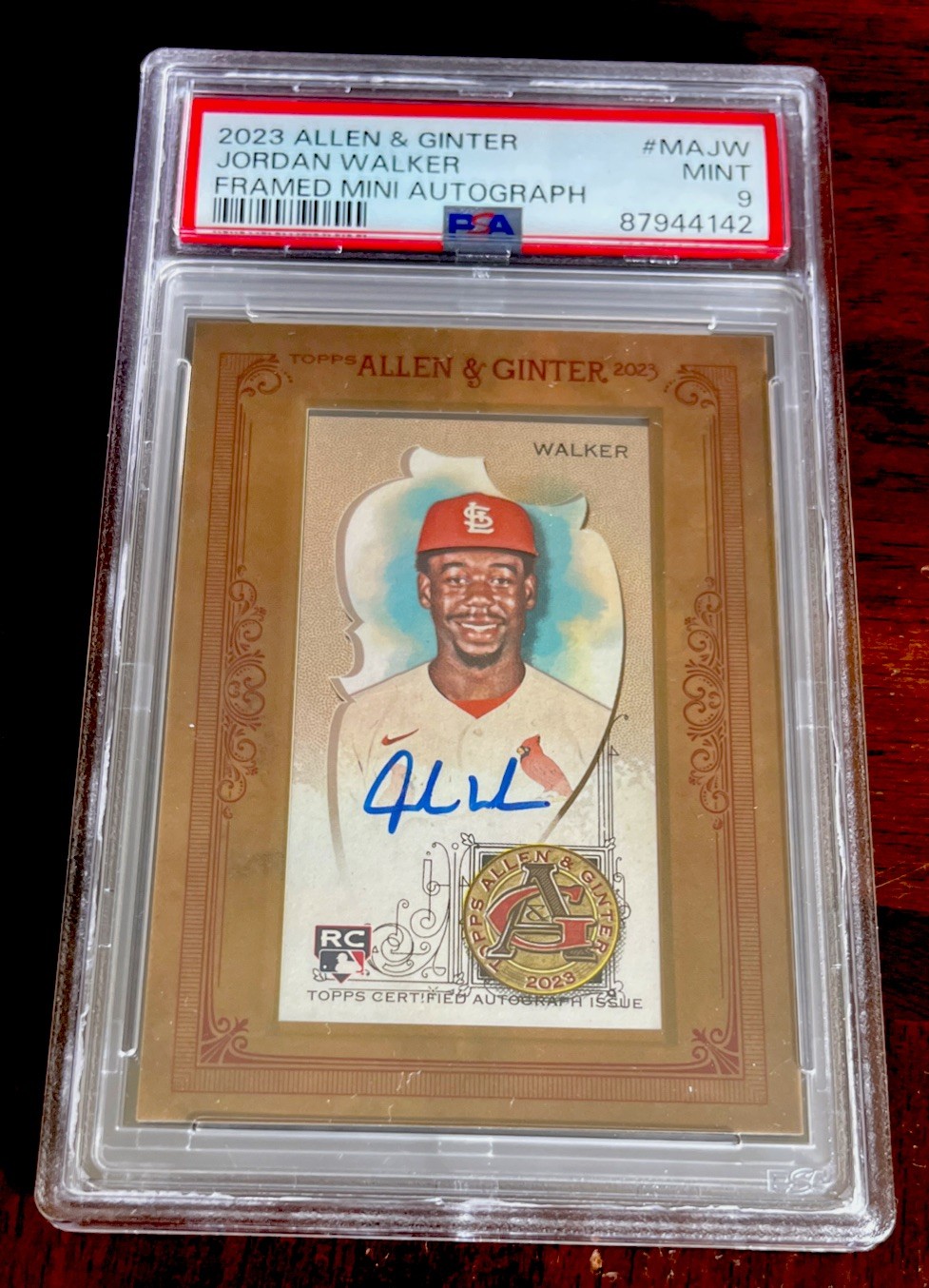 2023 Topps Allen & Ginter Jordan Walker Mini Framed Rookie Auto PSA 9 CARDINALS