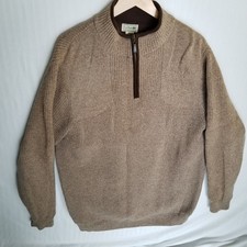 L.L. Bean Men's Merino Wool Half Zip Sweater Pullover L-Tall Brown Polyester Lin