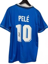Maglia calcio Pelé firmata Brasile #10 blu autografata BAS SOA