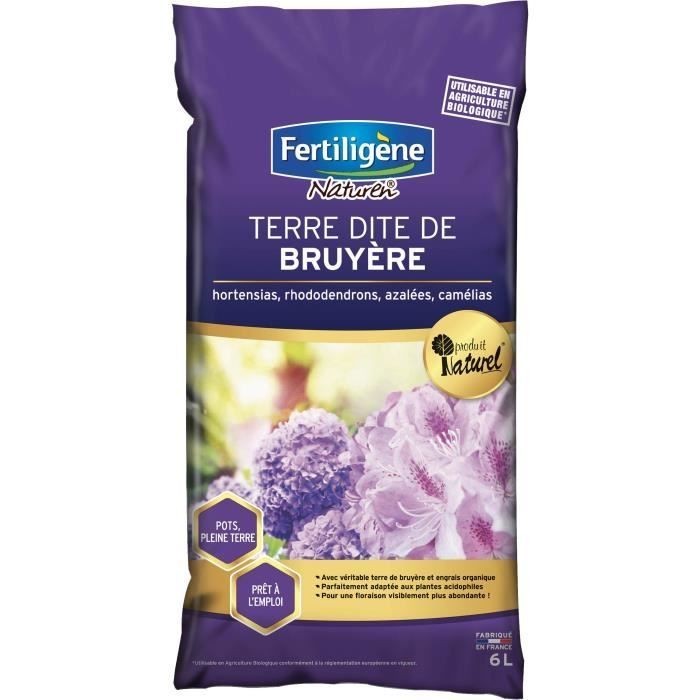 Terre de bruyère véritable Fertiligène 6 Litres substrat plantes acides