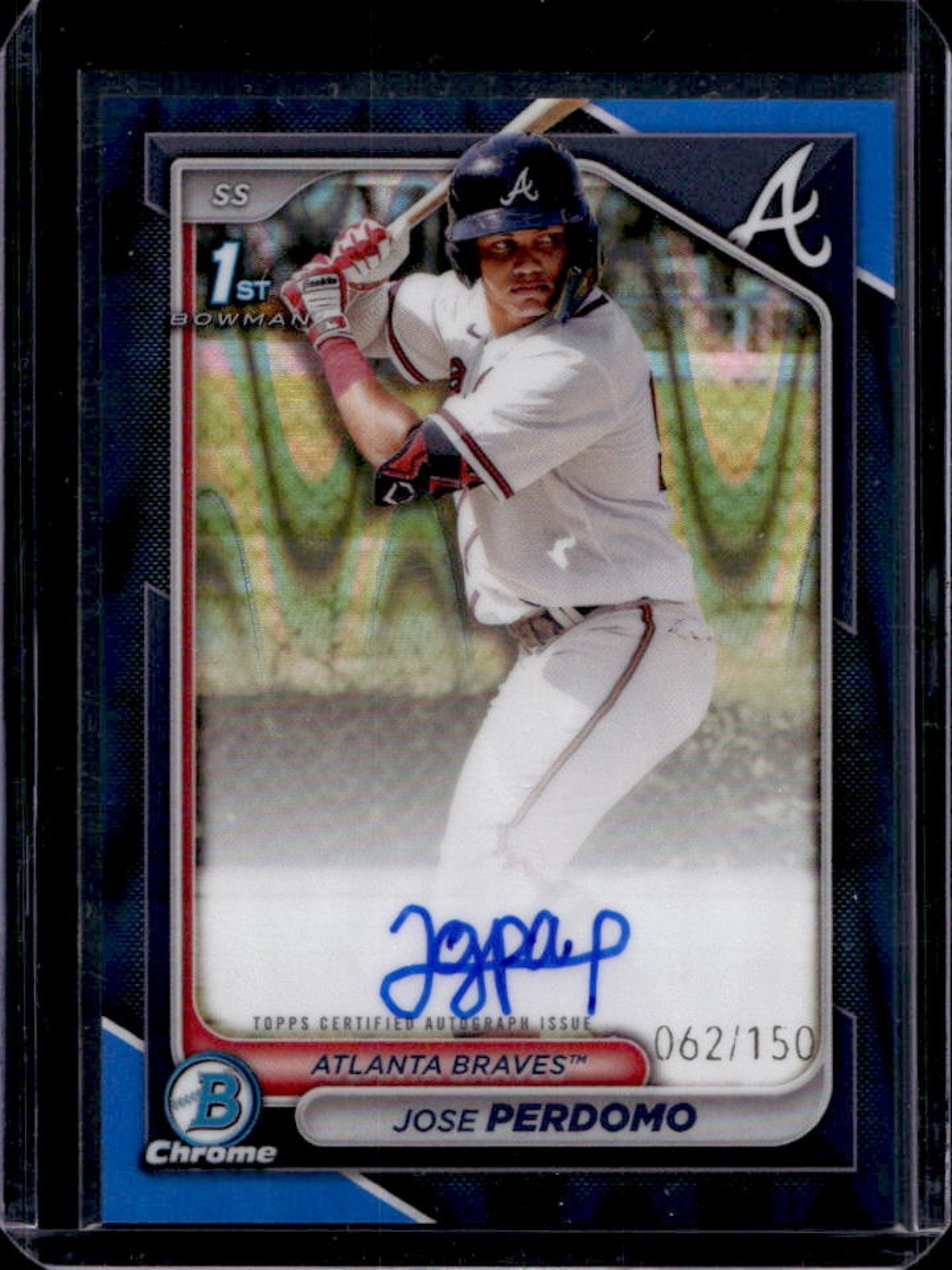 2024 Bowman Chrome Jose Perdomo Auto Blue Raywave Refractor 1st #62/150