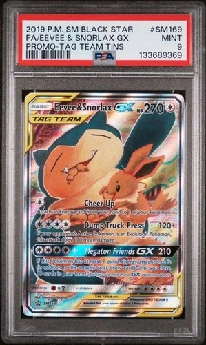 Pokemon Eevee & Snorlax 2019 SM Black Star Promo Tag Team GX SM169 PSA 9