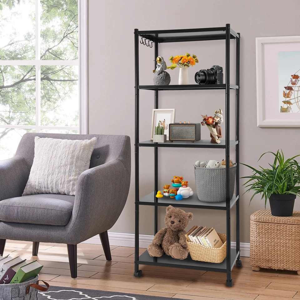 Adjustable Kitchen Storage Shelf With Wheels 5-tier Shelving Rack Storage Rack - Image 2 of 4