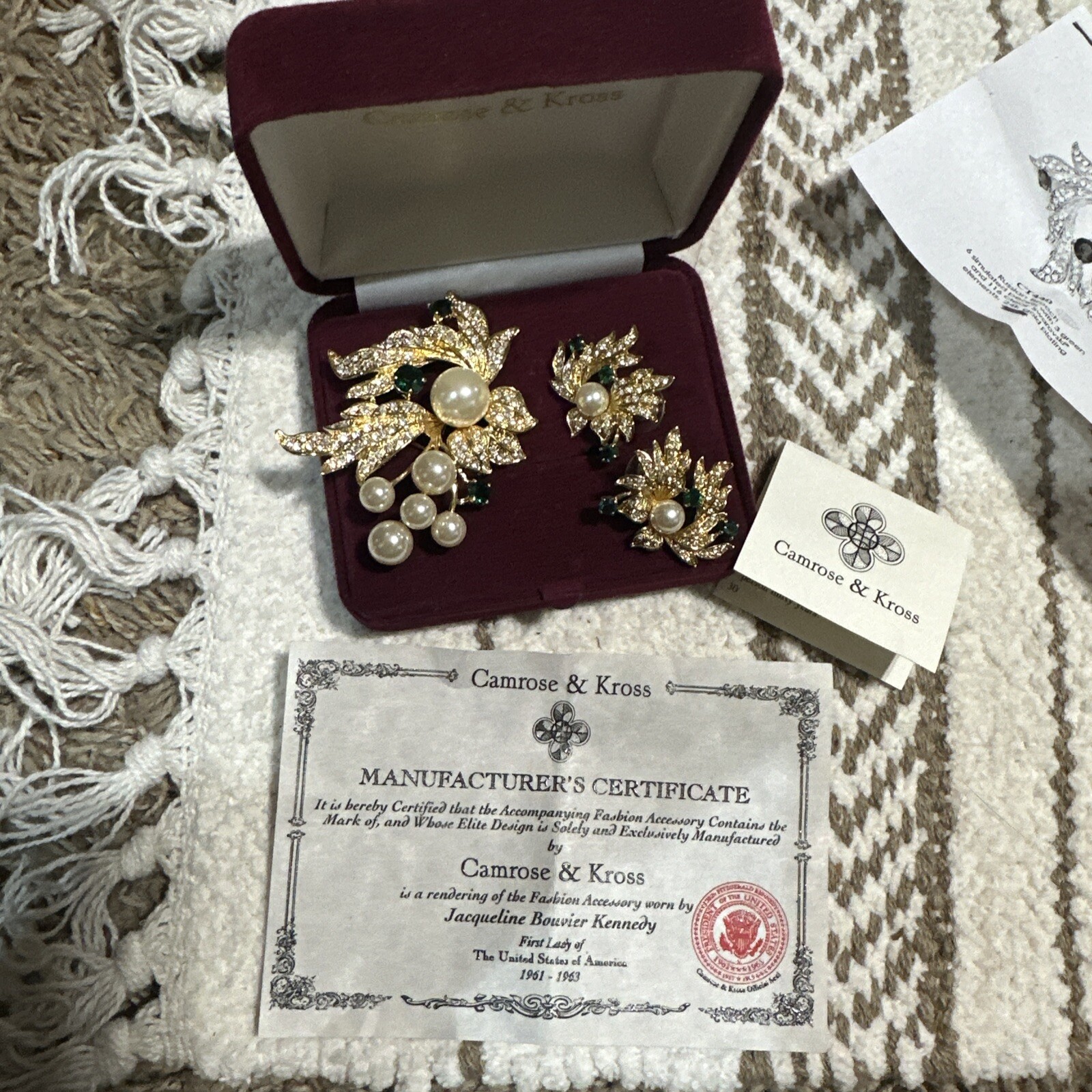 Camrose Kross Pearl Swarovski Brooch Pierced Earrings