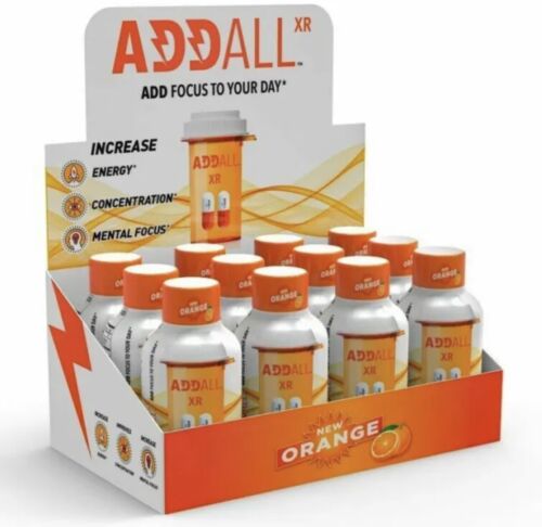Addall XR , Orange Drink Shots Memory Mental Brain Focus Concentration,12 Bottle - Picture 1 of 2