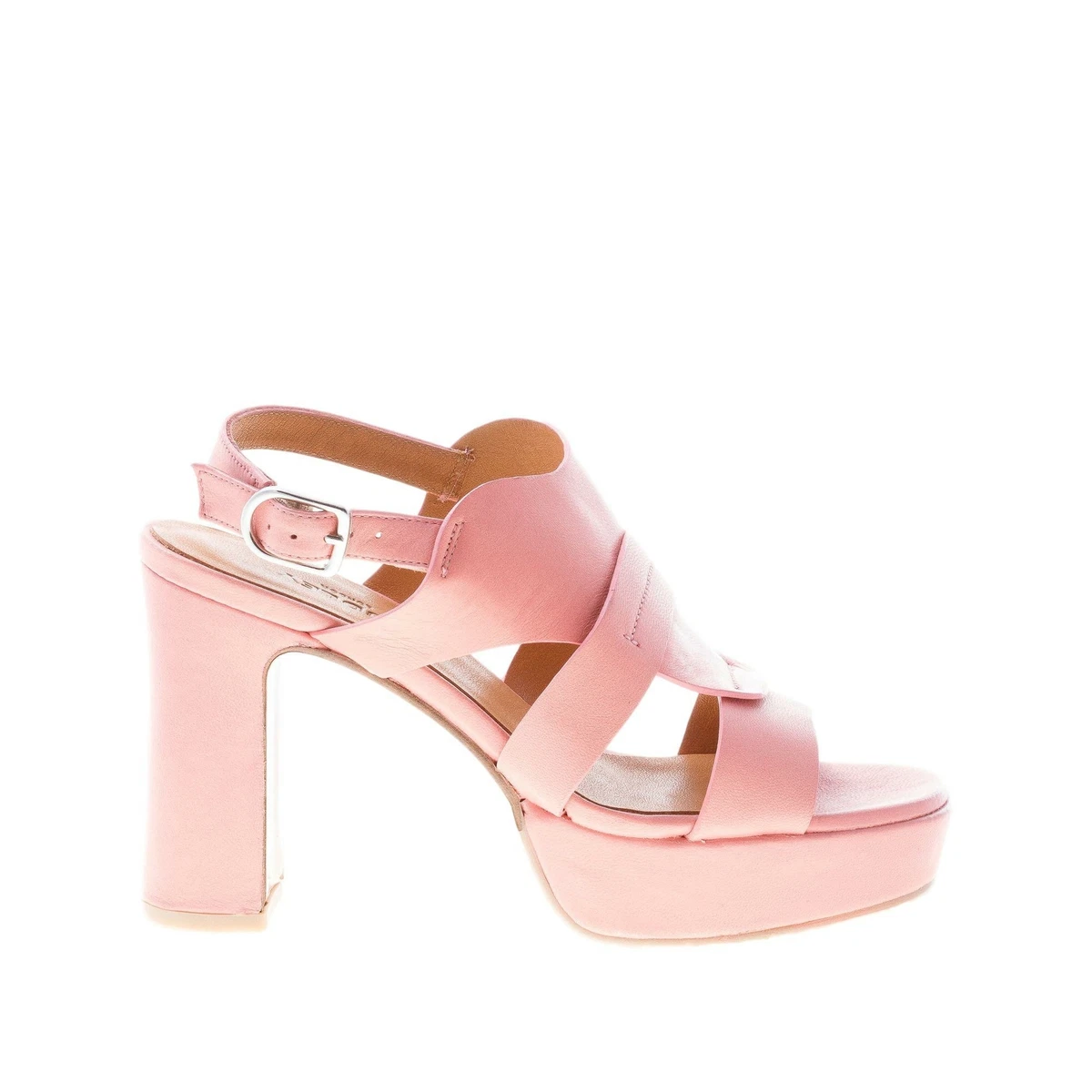 AUDLEY Womens Shoes Shoes Pink Leather Sandal with Large Front Band and Platform