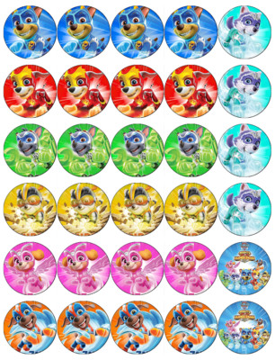 30 Paw Patrol Mighty Pups Cupcake Topper essbar Oblate Papier Fee Tortenaufleger