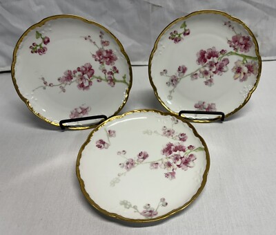 3 OLD ABBEY 7.25'' LIMOGES IVORY PORCELAIN FRENCH MADE HAND PAINTED SIDE PLATES