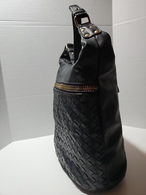 Boho Hobo Bag Madison West Black Basket Weave Handbag Slouchy