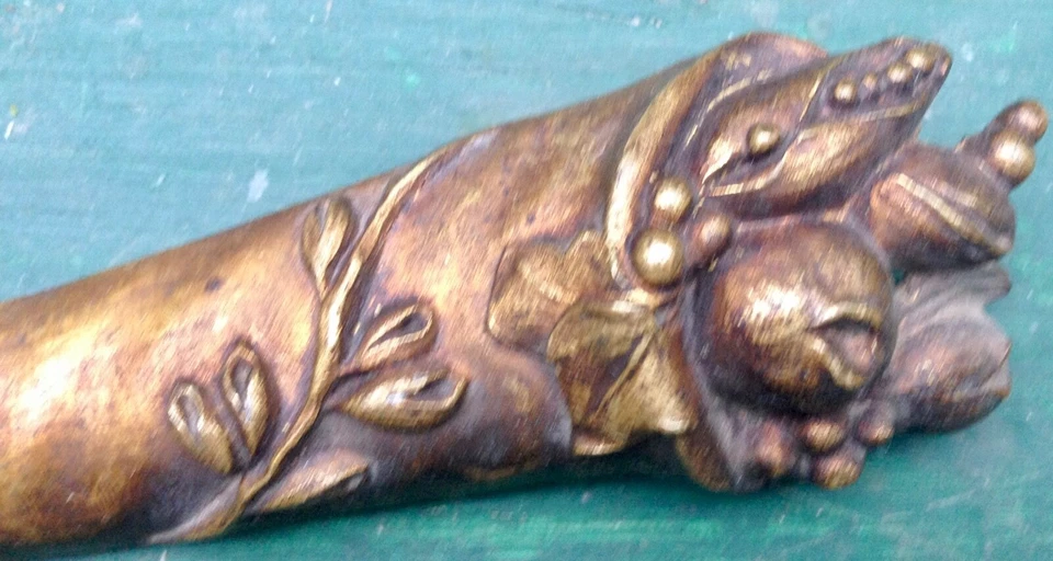 19C BRONZE LOUIS XV FURNITURE FRONTISPIECE CORNICE CORNUCOPIA POMEGRANATE LAUREL - Image 3 of 4