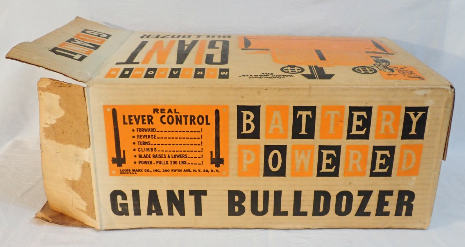 VINTAGE LOUIS MARX TOYS BATTERY OPERATED GIANT BULLDOZER ORIGINAL BOX