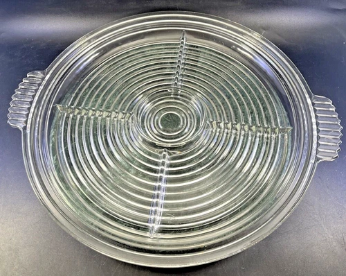 MCM Anchor Hocking Glass Clr Manhattan 15.5" Handled 5 Part Relish Platter Tray