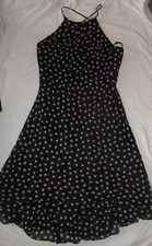 NINE WEST Black Lilac Lavender Polka Dot Sleeveless Ruffle Dress Womens Size 10