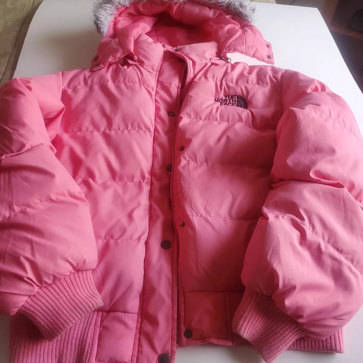 The North Face Pink Puffer Jacket Girls XL Faux Fur Removable Hood Winter  Coat