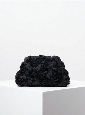 Black Elegant Rose Pattern Evening Bag Wedding Party Clutch Bag