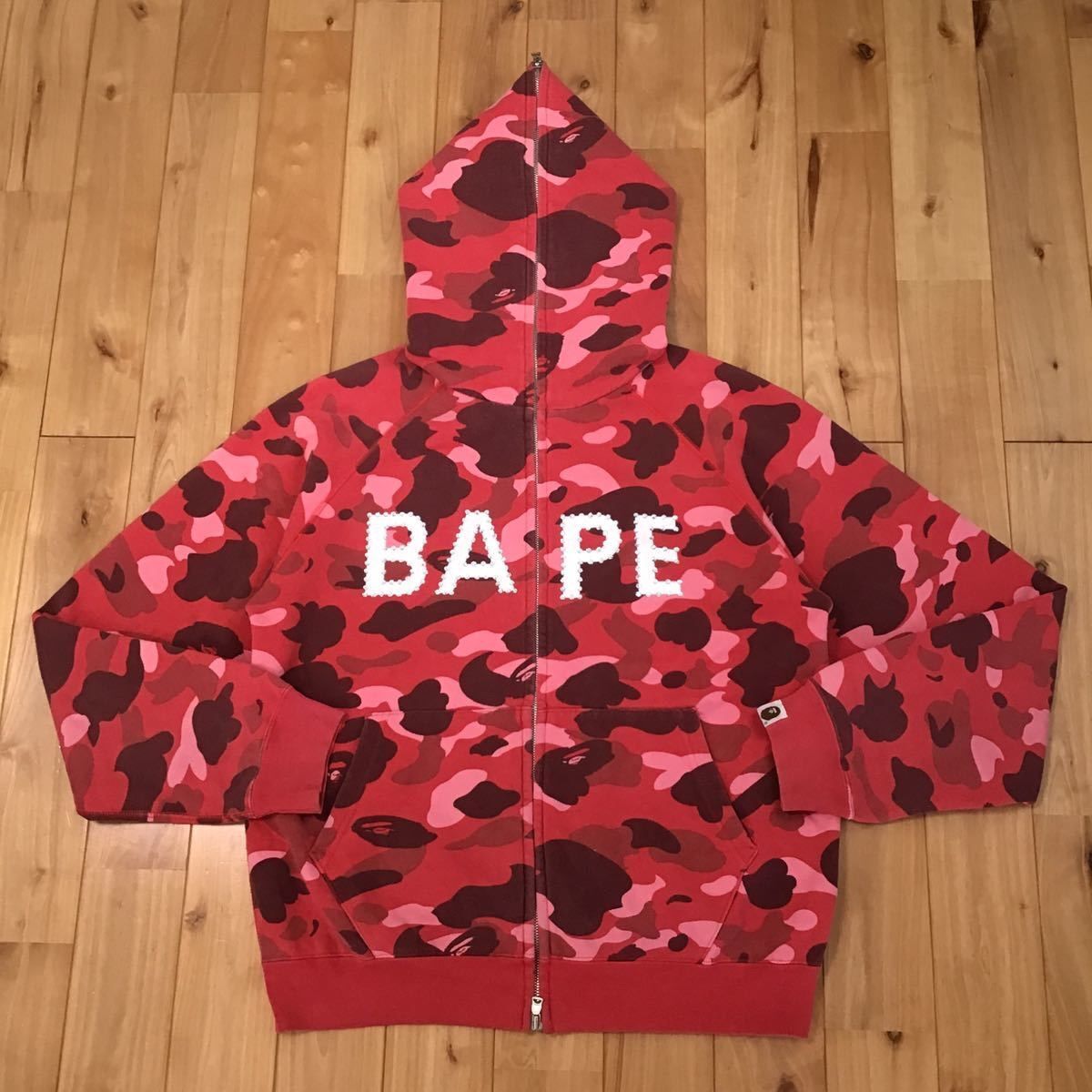 Swarovski BAPE LOGO Full Zip Hoodie Red Cotton Size-S Pharrell Camo Used