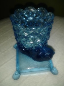 Vintage Figural Blue Glass Toothpick Holder Cat Laying On