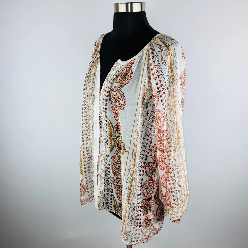 Honey Punch Womens Large L Sheer Polyester Bohemian Print Knotted Sleeves Top - Image 4 of 4