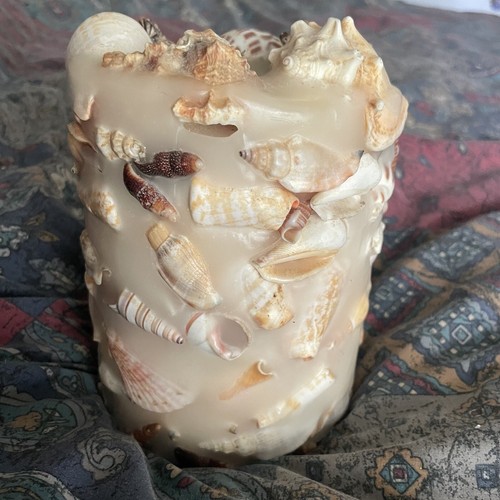 Permanent Decorative Candle Pillar Embedded Seashells Turns Into Candle Holder - Picture 2 of 10