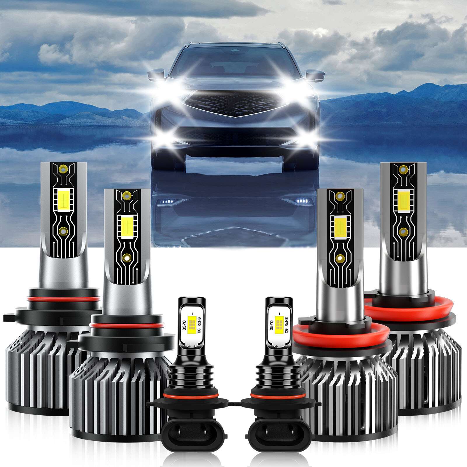 For Acura MDX 2004-2006 6x LED Headlight High Low Beam + Fog Light Bulb Kit