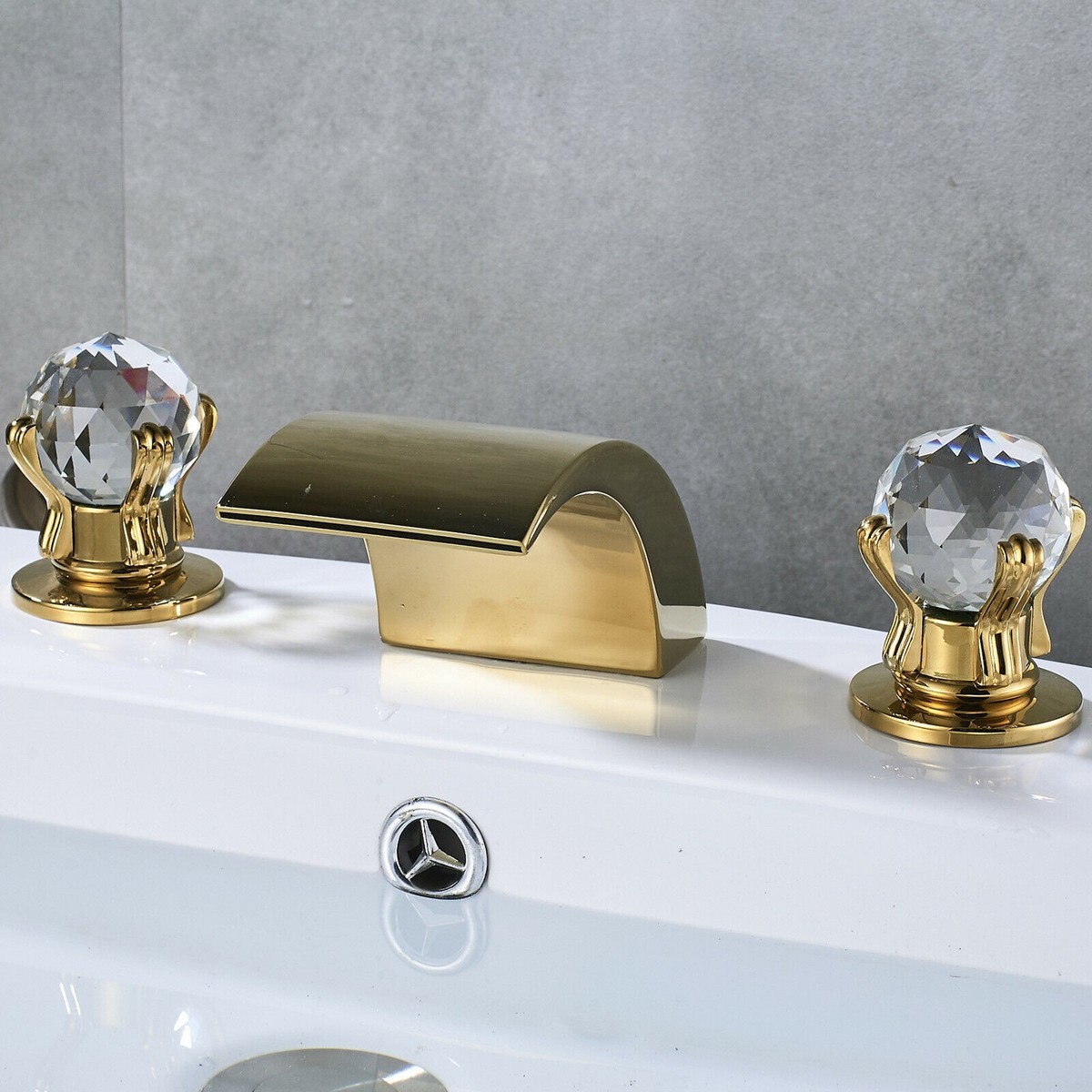 Waterfall Bathroom Sink Faucet 8\" Widespread Bathtub Basin 3 Hole Gold Mixer Tap