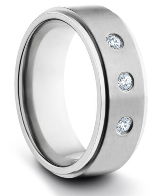 TungstenMasters 8MM/6MM TITANIUM Mens/Womens Silver Wedding Band Ring w/ CZ's