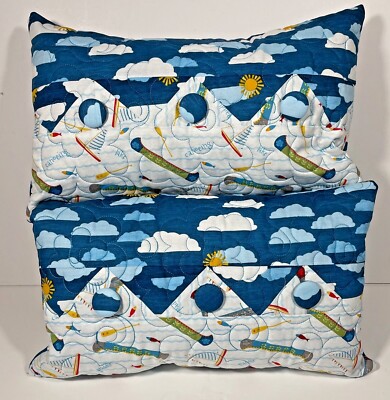 Quilted Pillows 10X16  Cabin Or RV Meet Me In The Middle Pattern Canoe Blue Sky