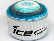 3-Skein Lot Cakes Baby Fine Yarn Acrylic 3x100g/360m Blue Turquoise Grey White