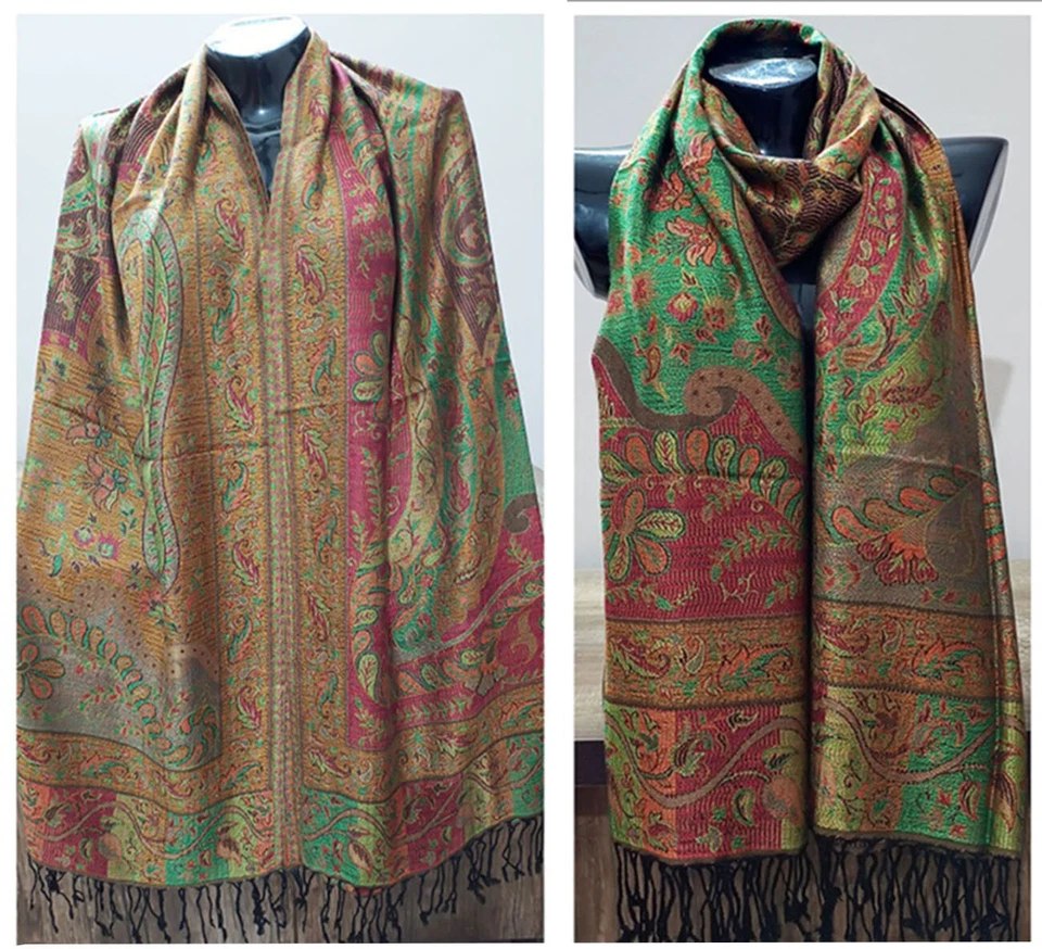 Paisley wrap boho shawl neck scarf Himalayan organic woven pashmina Casual wear - Image 3 of 3