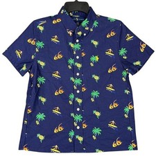 Ralph Lauren Shirt Kids Size L 14-16 Surf Palm Pineapple Fish Hawaiian Travel