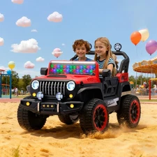 24V Kids Ride-On Car w/ Remote, 2-Seater, LED Lights, MP3, Red