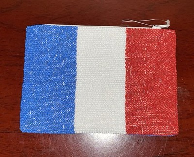 Roberta Roller Rabbit Women's Red White & Blue Striped Beaded Zippered Clutch