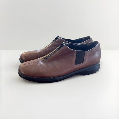 Munro American Brown Leather Zip Slip On Shoes Women s 8 Comfort Casual Office