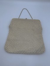 Vintage Corde-Bead Purse Handbag Ivory Beaded Evening Bag Made in USA