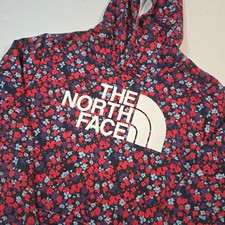 Rare print North Face Girls Lg 14/16 Floral Print Pullover Hoodie Navy Red Logo
