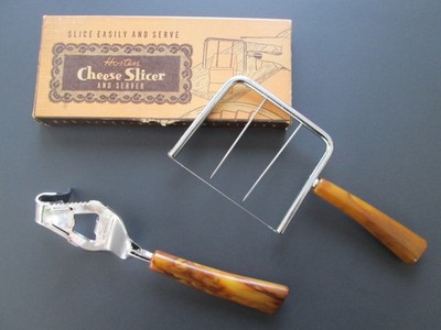 Vtg. Bakelite Hostess CHEESE SLICER by Langner N.Y. + BOTTLE OPENER Bar Tool